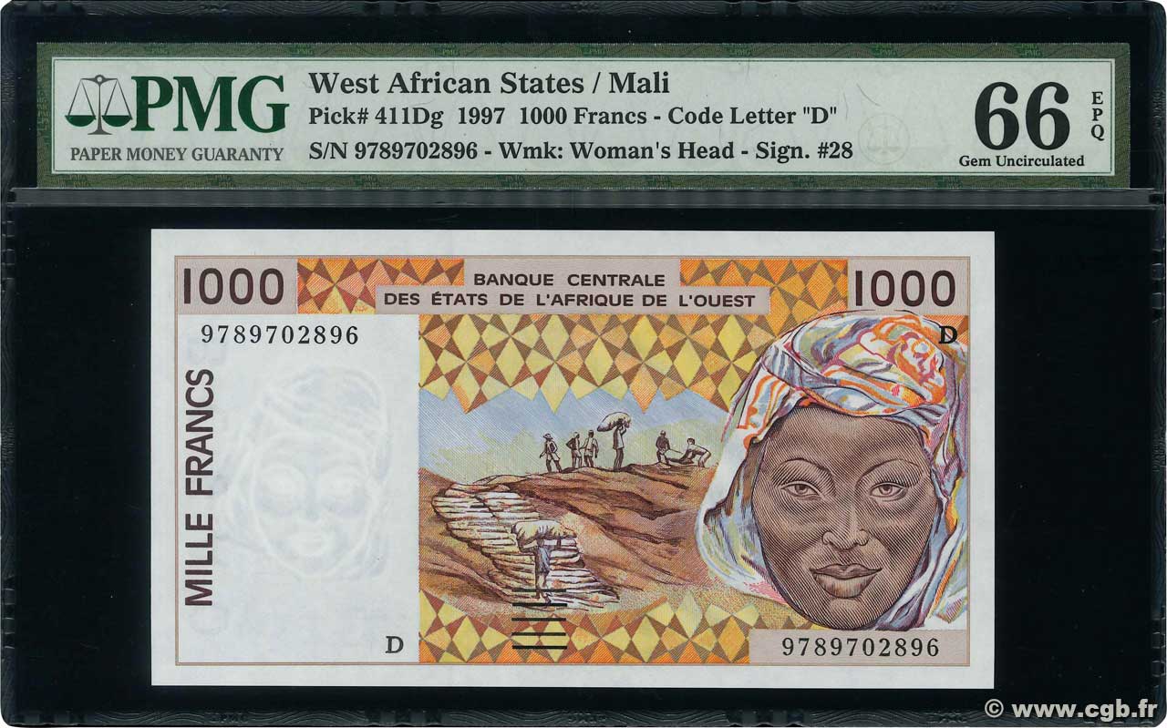 1000 Francs WEST AFRICAN STATES  1997 P.411Dg UNC
