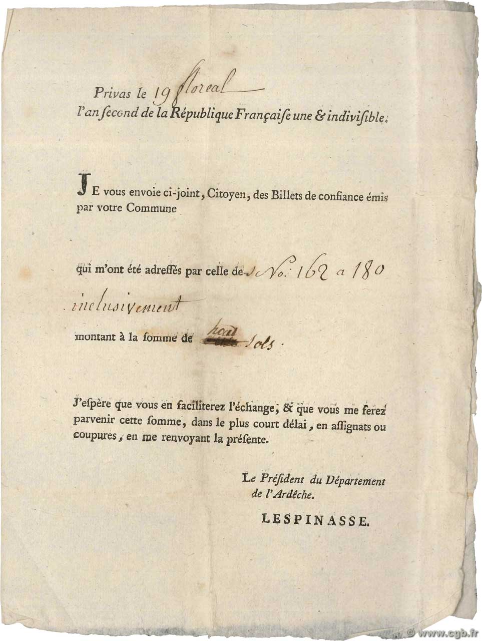 sans FRANCE régionalisme et divers Marsac 1794 Ass.- TTB