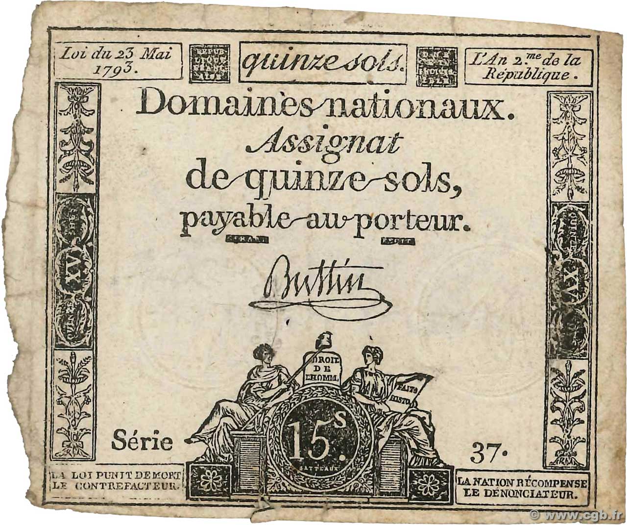15 Sols FRANCE  1793 Ass.41a F