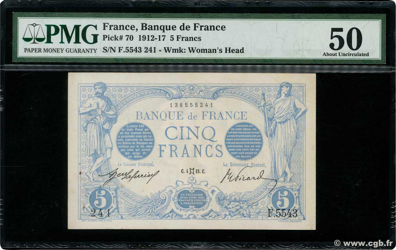 5 Francs BLEU FRANKREICH  1915 F.02.27 VZ+
