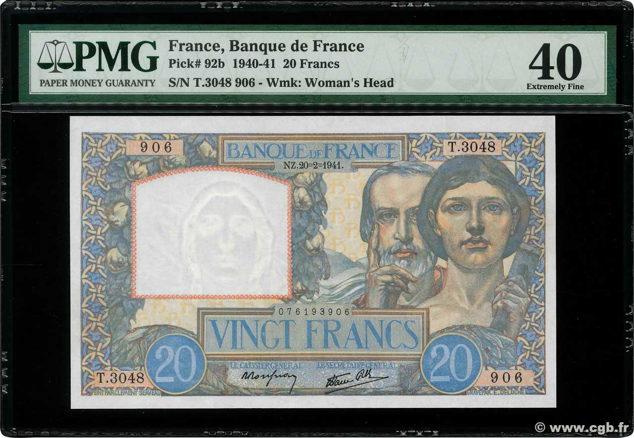 20 Francs TRAVAIL ET SCIENCE FRANCE  1941 F.12.12 VF+