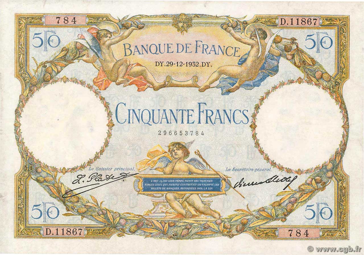 50 Francs LUC OLIVIER MERSON type modifié FRANCE  1932 F.16.03 VF-