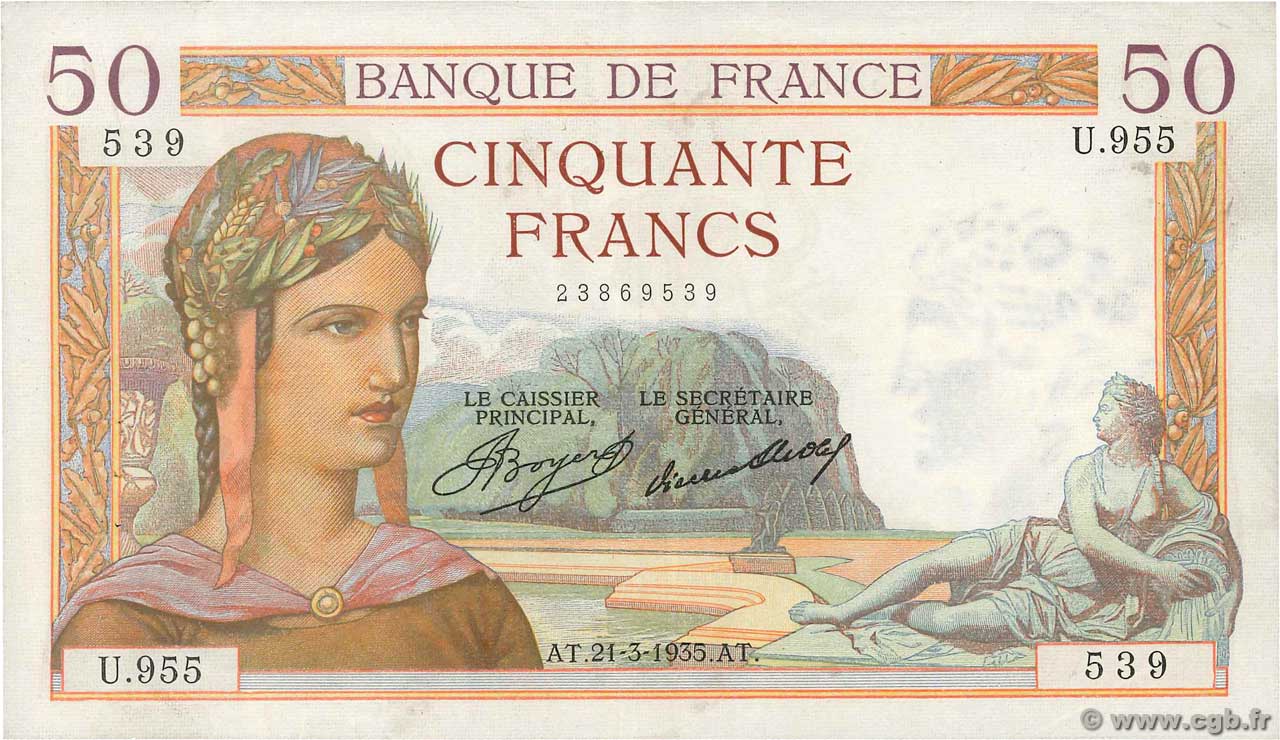 50 Francs CÉRÈS FRANCIA  1935 F.17.06 q.SPL