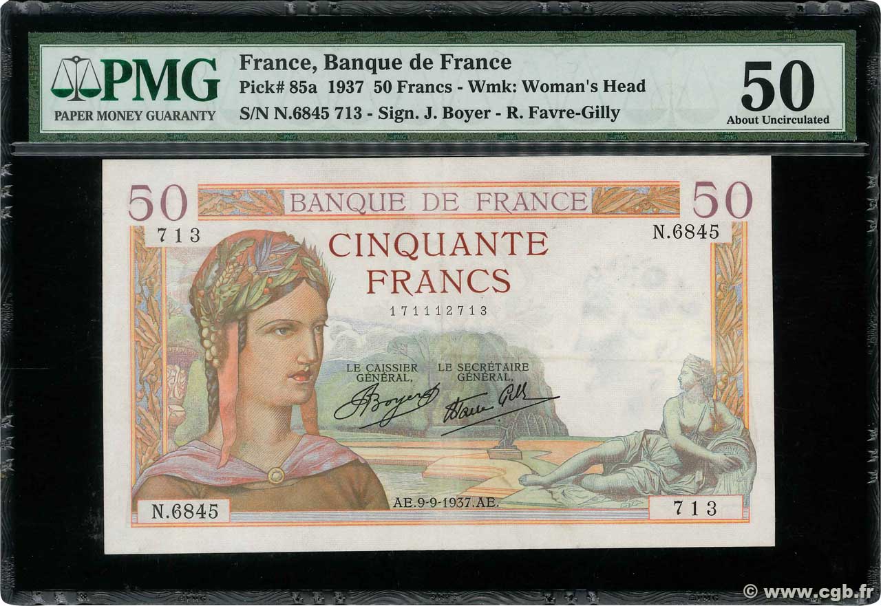 50 Francs CÉRÈS modifié FRANKREICH  1937 F.18.03 VZ+