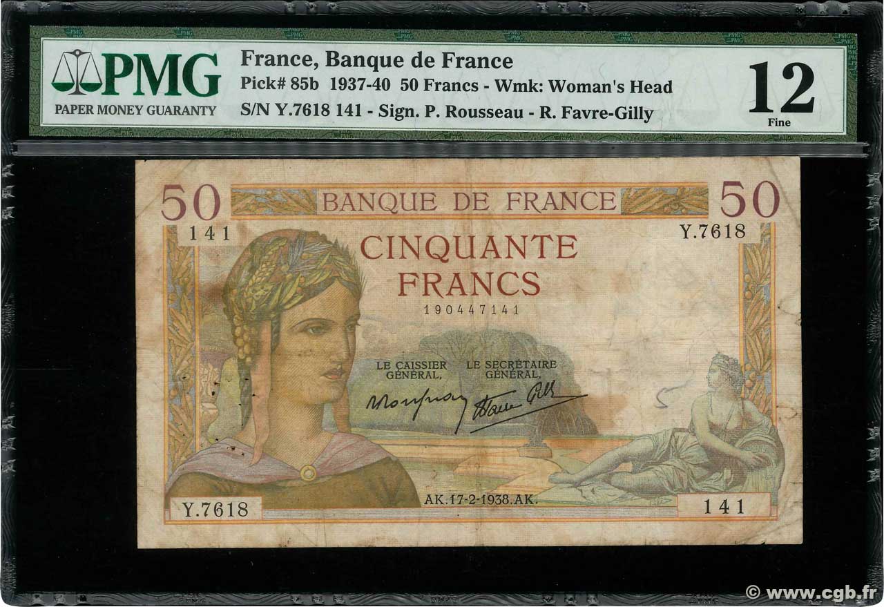 50 Francs CÉRÈS modifié FRANKREICH  1938 F.18.09 fS