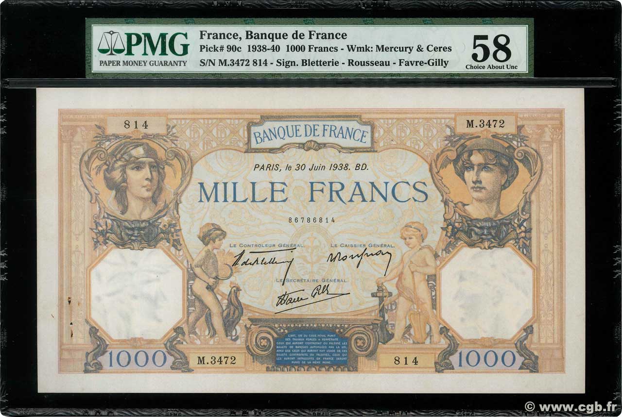 1000 Francs CÉRÈS ET MERCURE type modifié FRANCIA  1938 F.38.21 AU