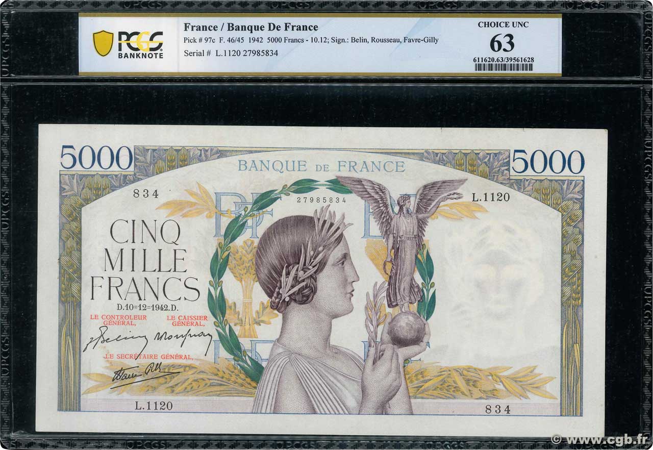 5000 Francs VICTOIRE Impression à plat FRANCE  1942 F.46.45 pr.NEUF