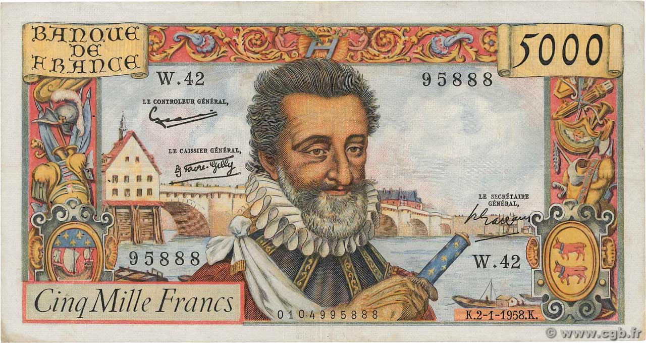 5000 Francs HENRI IV FRANCIA  1958 F.49.05 BB