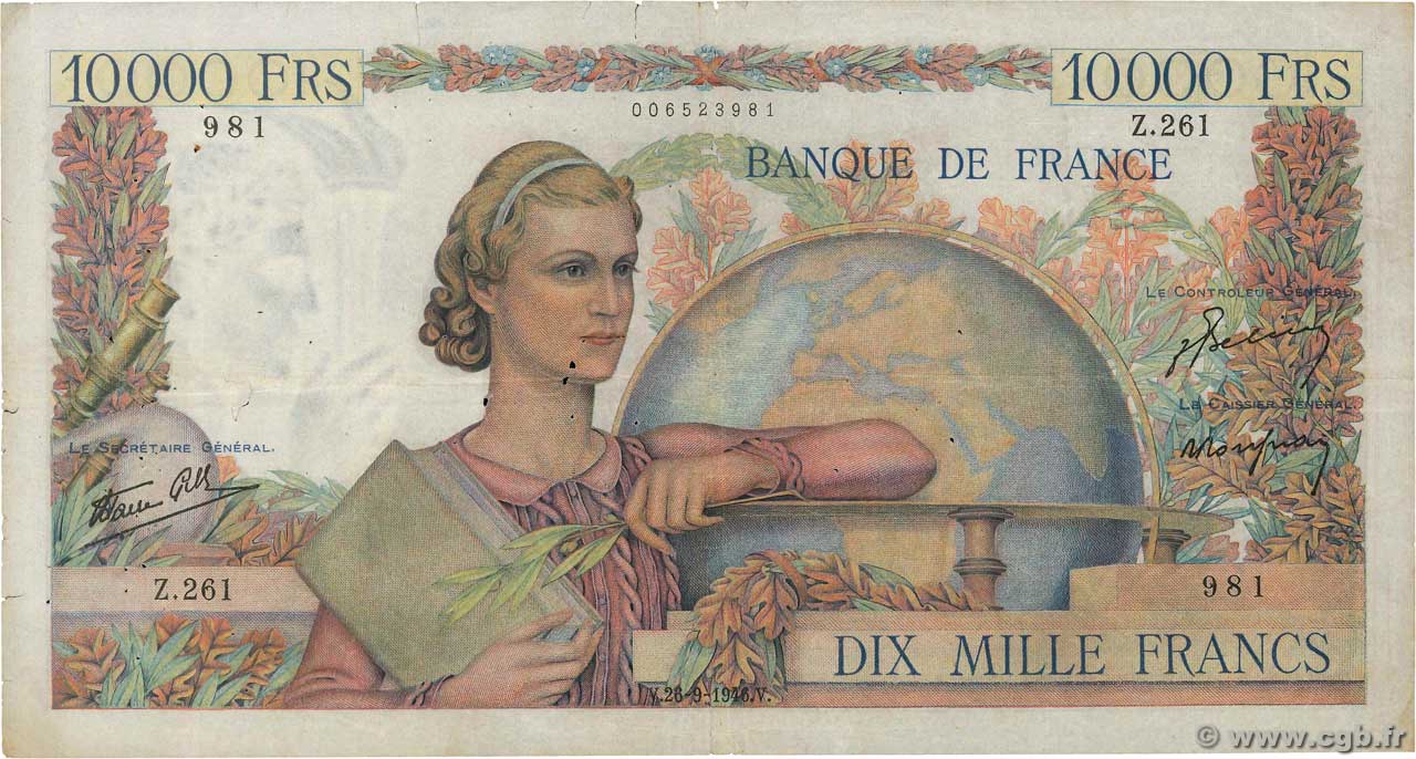 10000 Francs GÉNIE FRANÇAIS FRANCE  1946 F.50.11 F