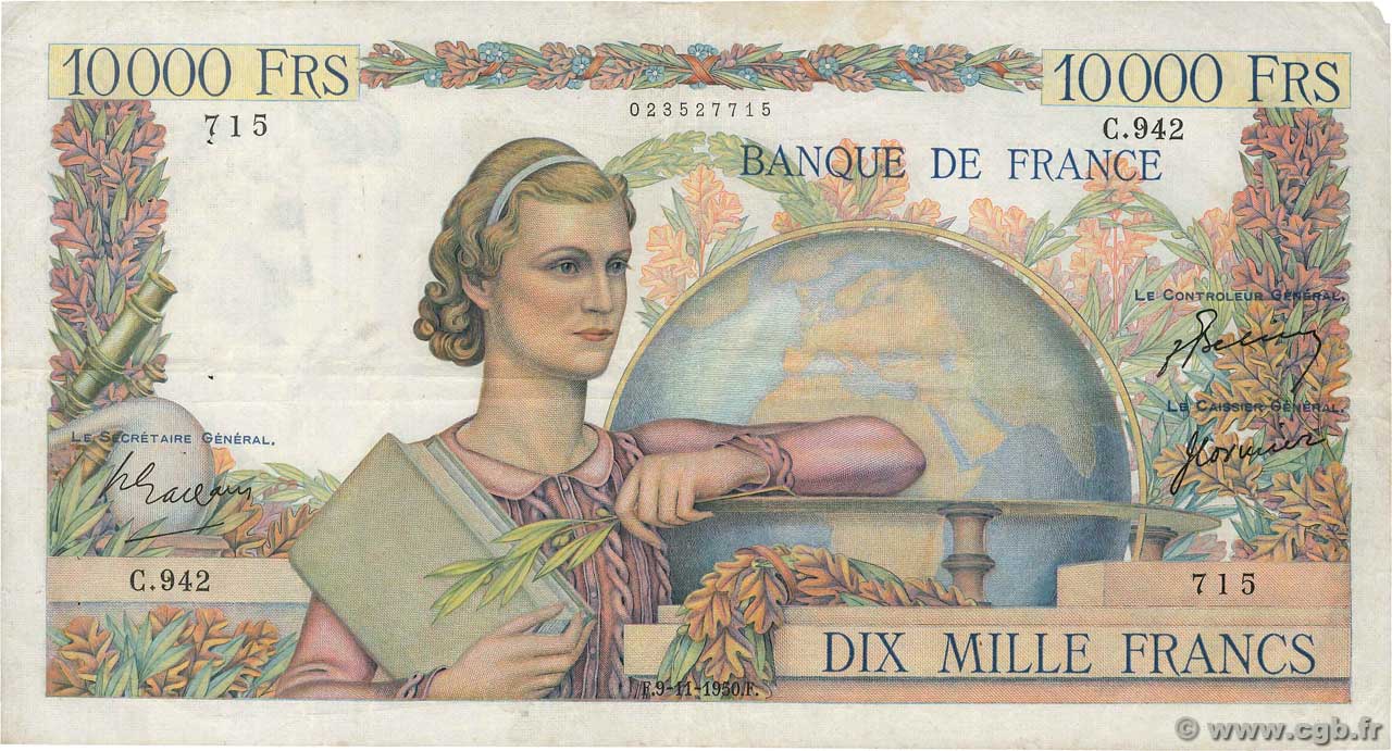 10000 Francs GÉNIE FRANÇAIS FRANCE  1950 F.50.40 TB