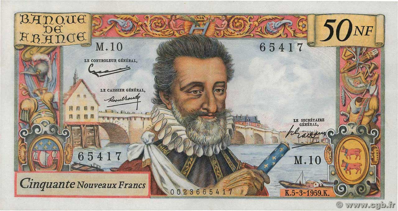 50 Nouveaux Francs HENRI IV FRANKREICH  1959 F.58.01 VZ