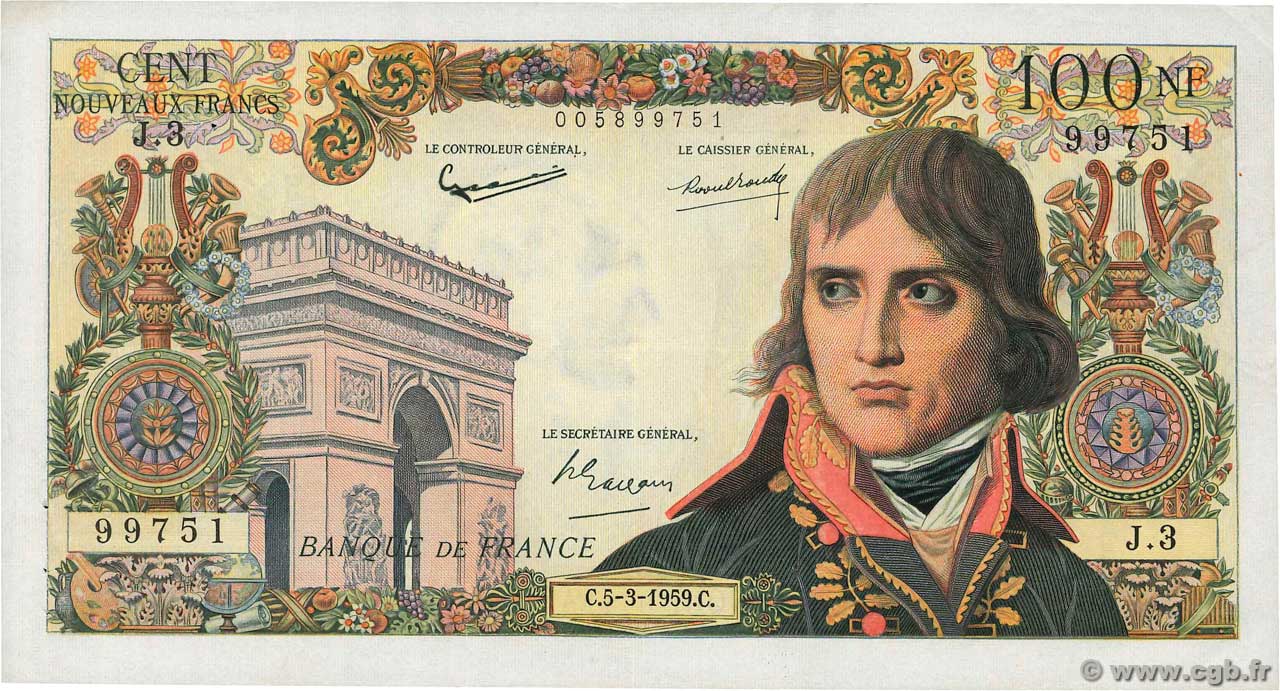 100 Nouveaux Francs BONAPARTE FRANCIA  1959 F.59.01 SPL