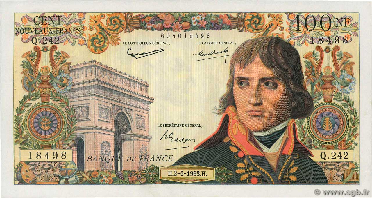 100 Nouveaux Francs BONAPARTE FRANCE  1963 F.59.21 XF+