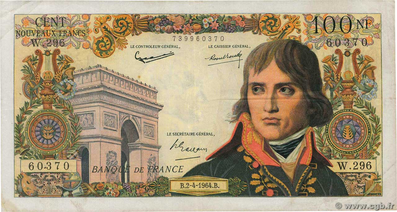 100 Nouveaux Francs BONAPARTE FRANKREICH  1964 F.59.26 S to SS