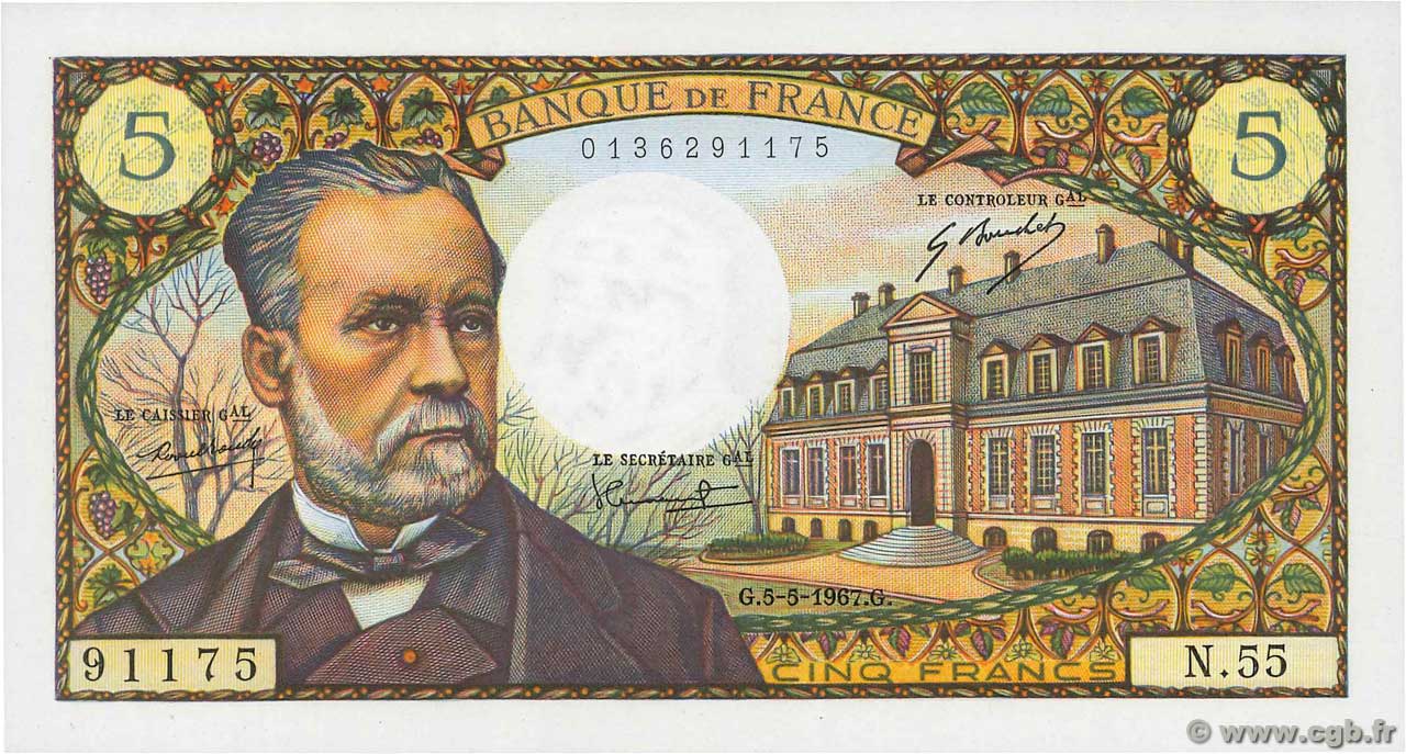 5 Francs PASTEUR FRANCE  1967 F.61.05 UNC