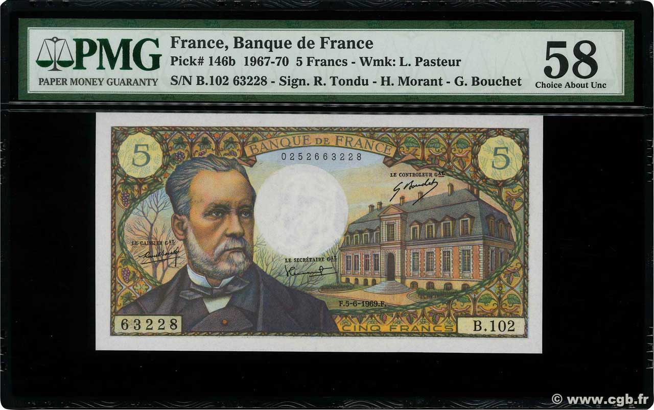 5 Francs PASTEUR FRANKREICH  1969 F.61.10 fST