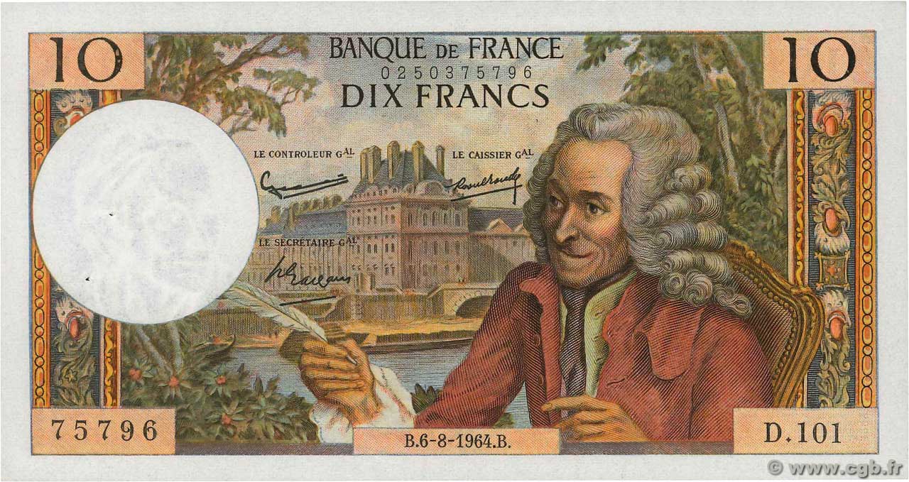 10 Francs VOLTAIRE FRANKREICH  1964 F.62.10 VZ+
