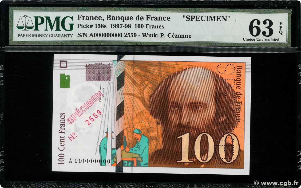 100 Francs CÉZANNE Spécimen FRANCE  1997 F.74.01Spn pr.NEUF