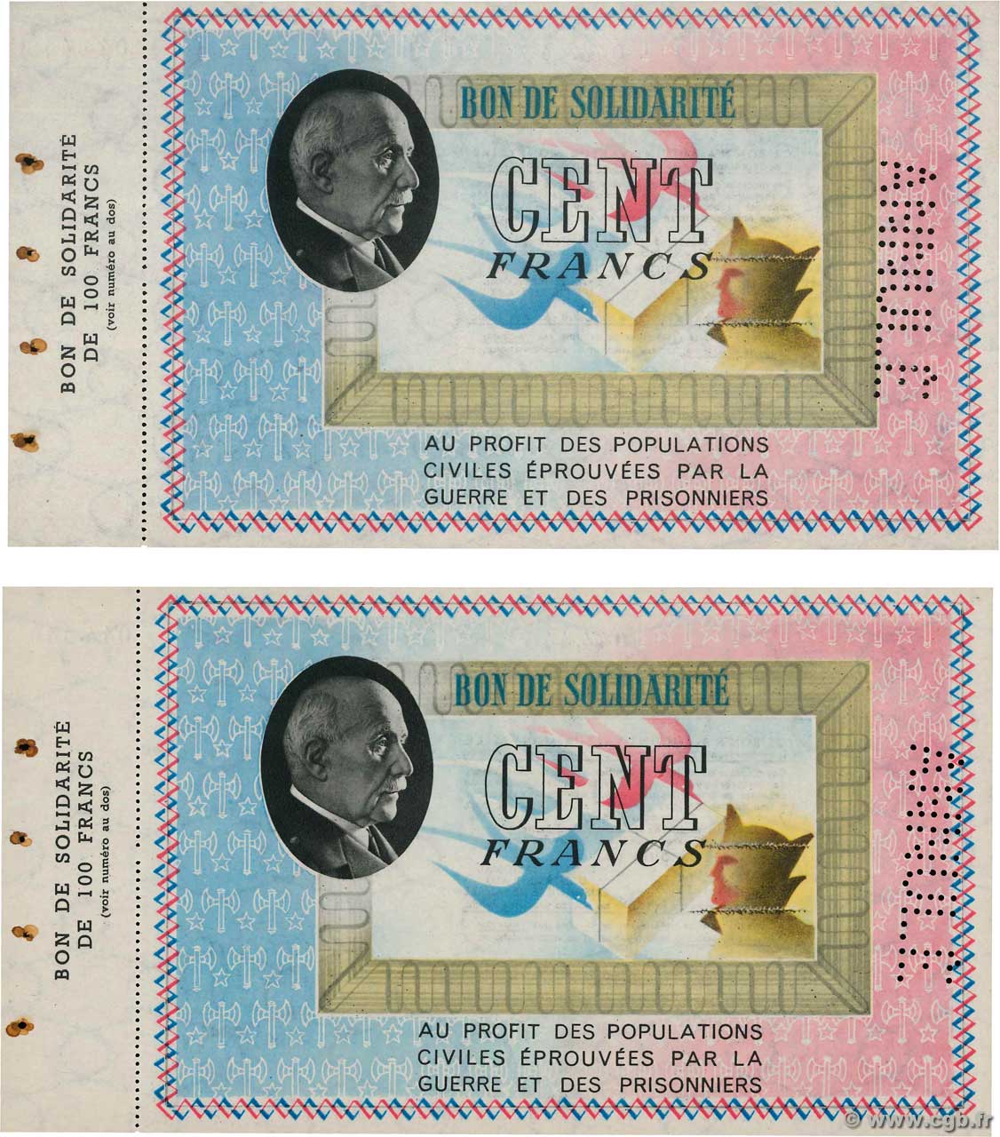 100 Francs BON DE SOLIDARITÉ Annulé FRANCE régionalisme et divers  1941 KL.10B pr.SPL