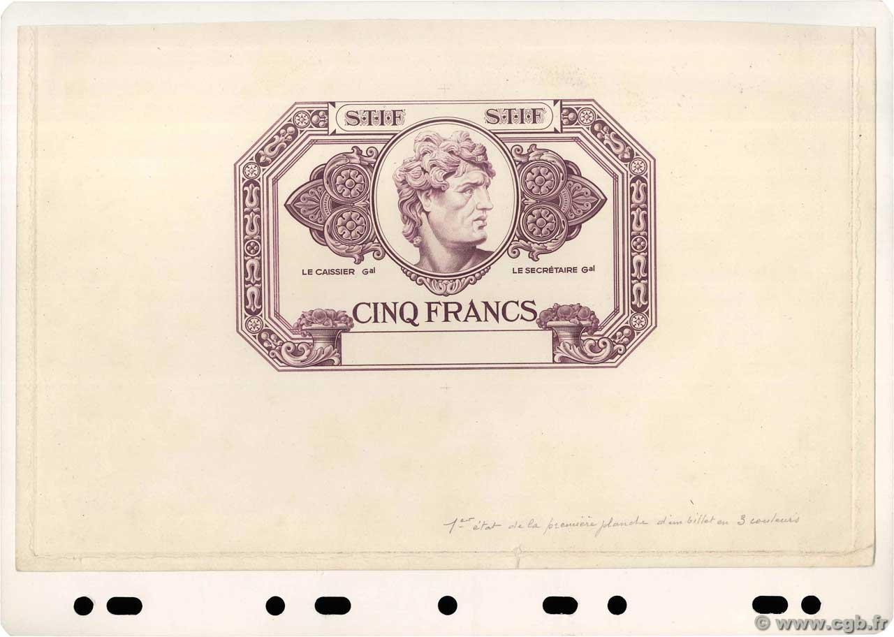 5 Francs essai STIF Épreuve FRANCE regionalismo y varios  1930 F.- SC