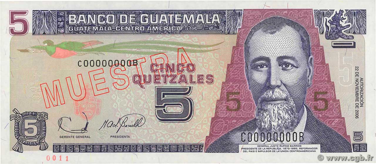 5 Quetzales Spécimen GUATEMALA  2006 P.110s UNC