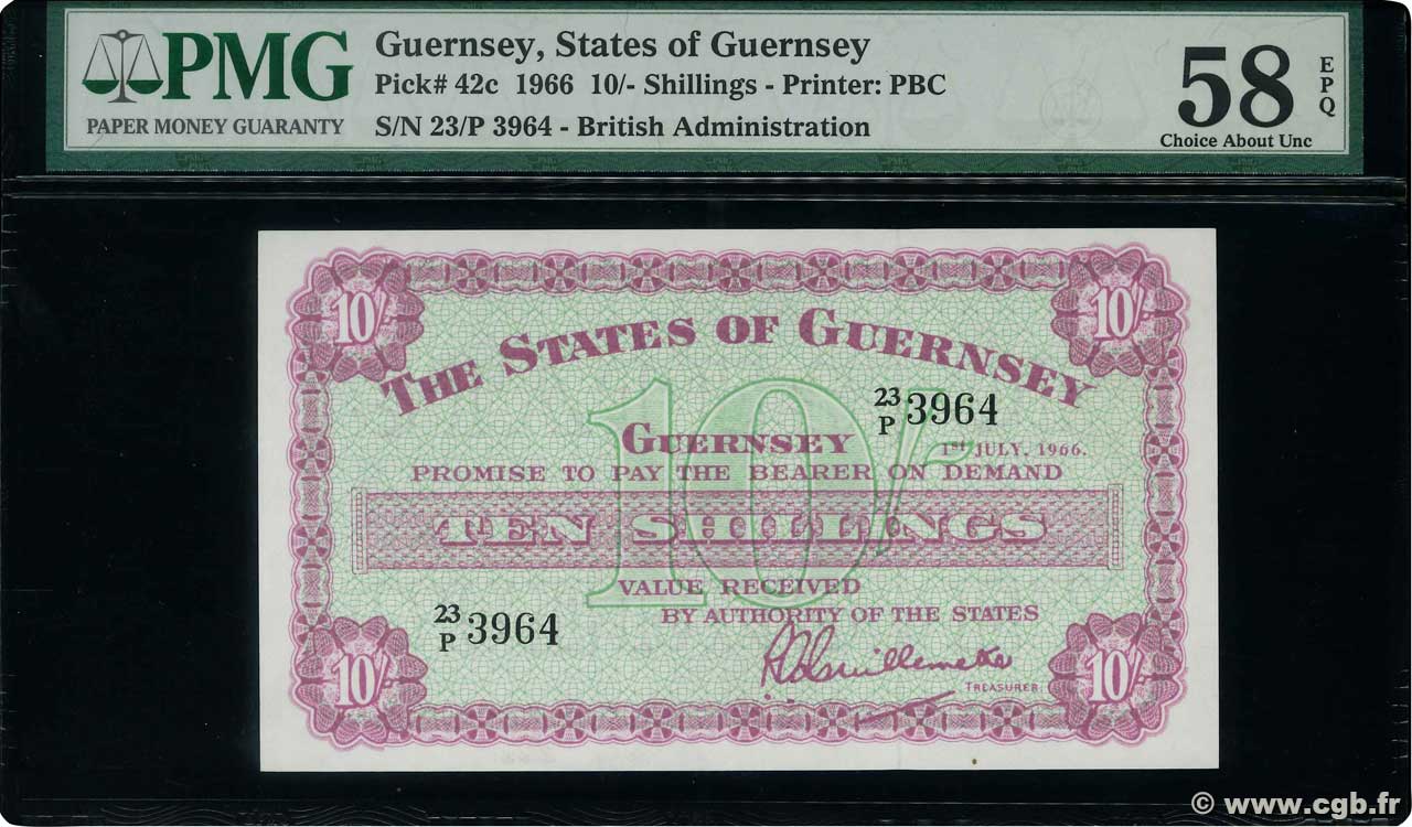10 Shillings GUERNSEY  1966 P.42c SC