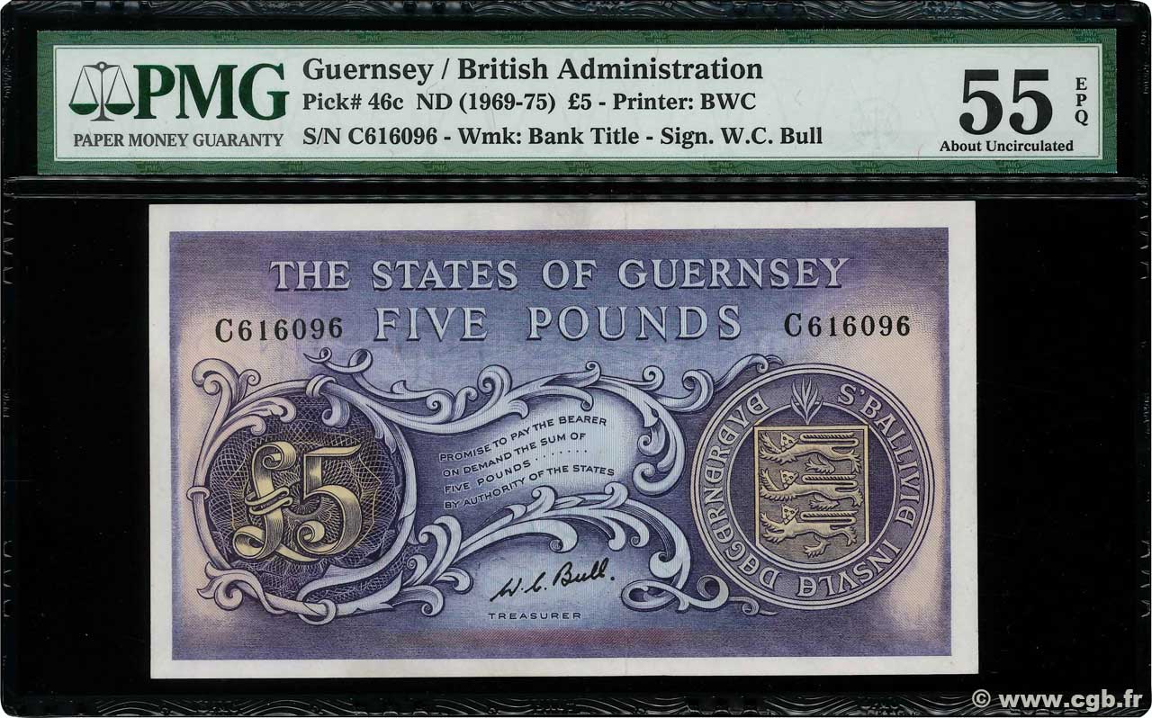 5 Pounds GUERNSEY  1969 P.46c AU