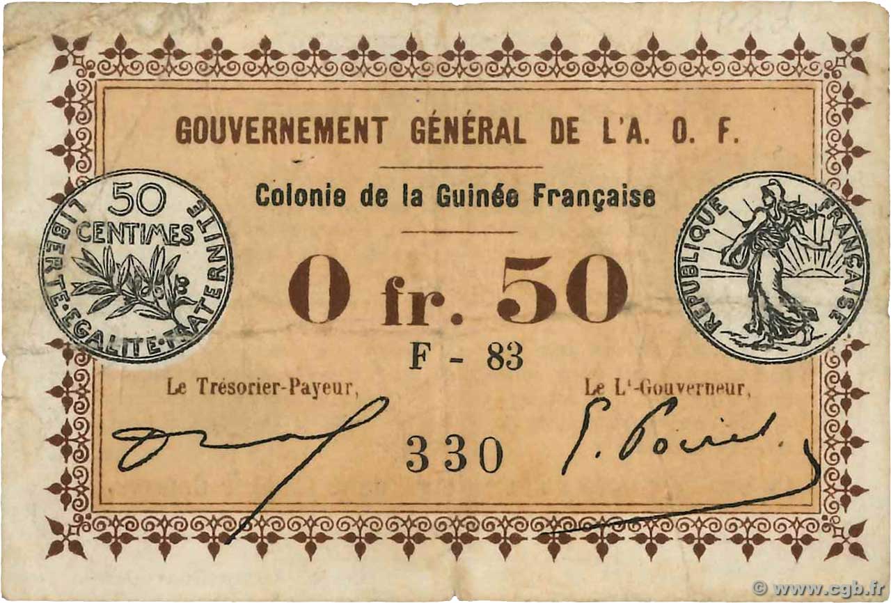 50 Centimes GUINEA  1917 P.01d F
