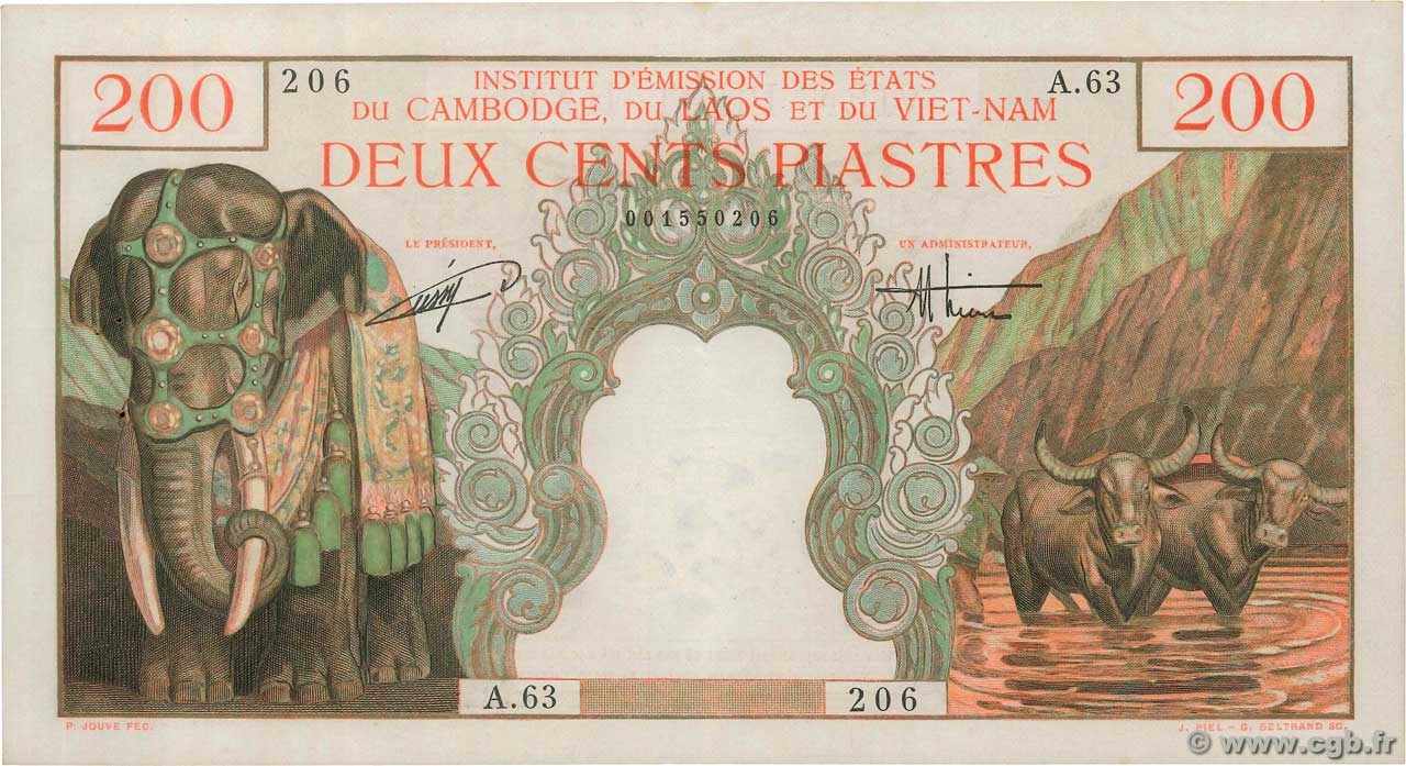 200 Piastres - 200 Dong INDOCHINE FRANÇAISE  1953 P.109 SUP