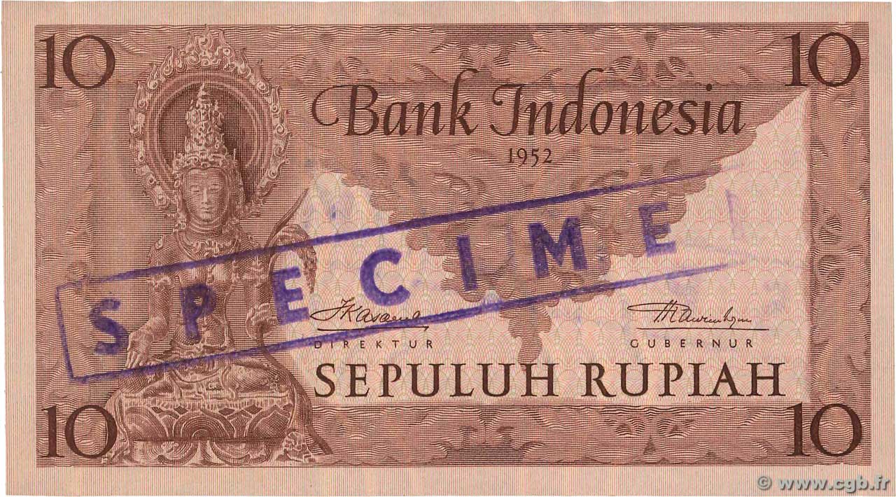 10 Rupiah Spécimen INDONESIA  1952 P.043bs q.FDC