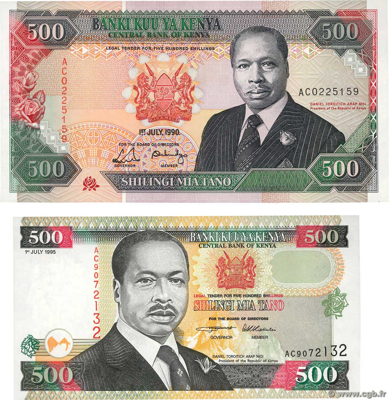 500 Shillings Lot KENIA  1990 P.30c et P.33 FDC