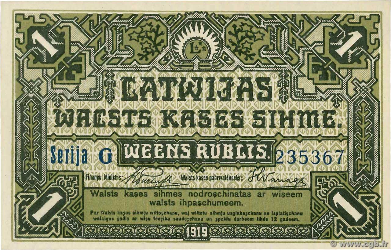 1 Rublis LETTLAND  1919 P.02b ST