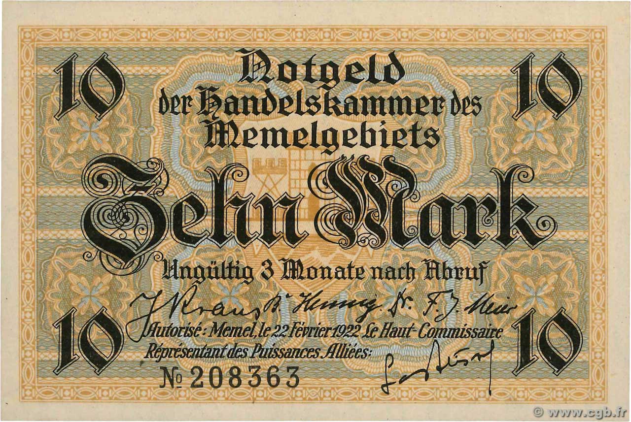 10 Mark MEMEL  1922 P.05b NEUF