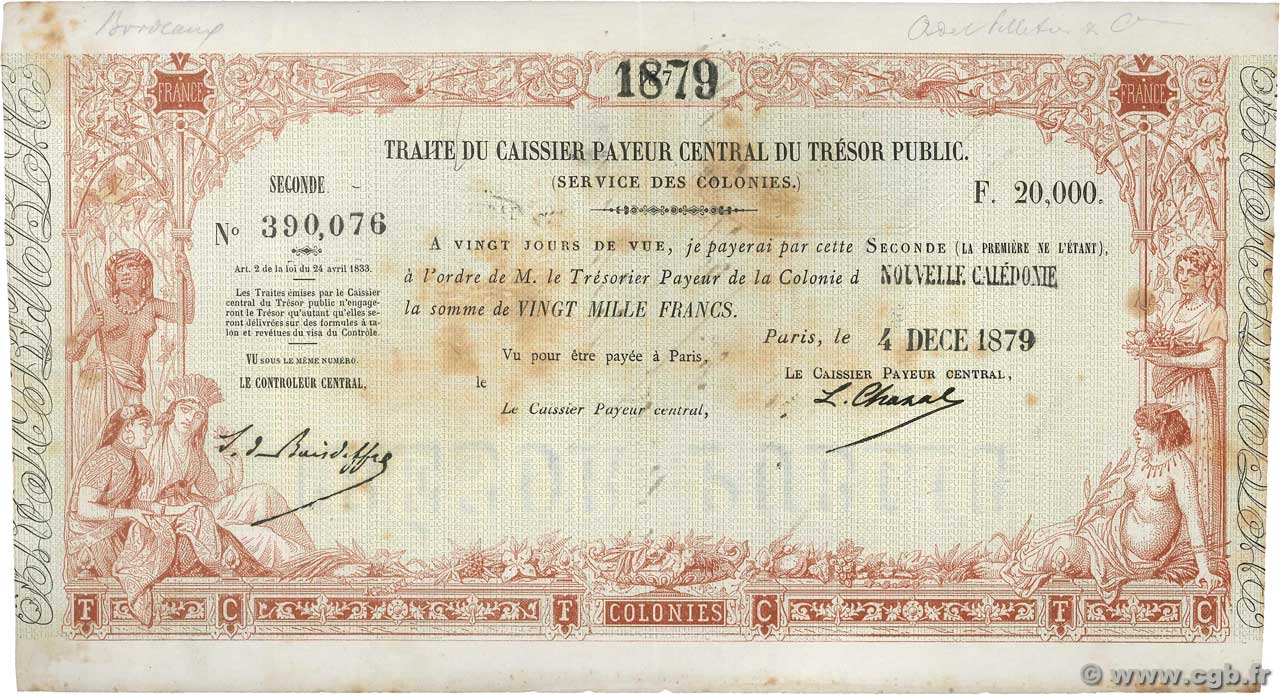 20000 Francs NOUVELLE CALÉDONIE  1879 Kol.94var SUP