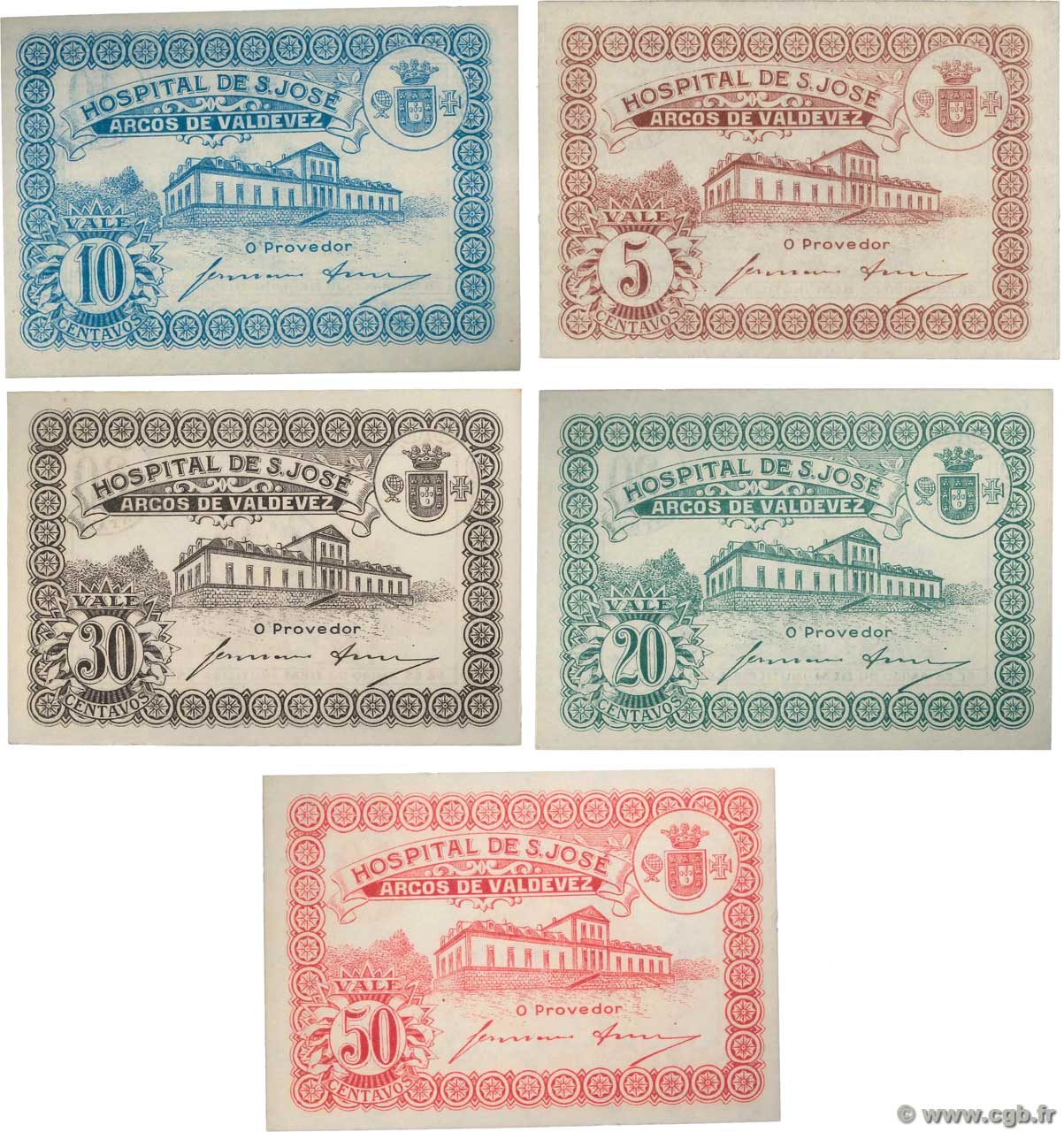 5 au 50 Centavos Lot PORTUGAL Arcos De Valdevez 1920  UNC-