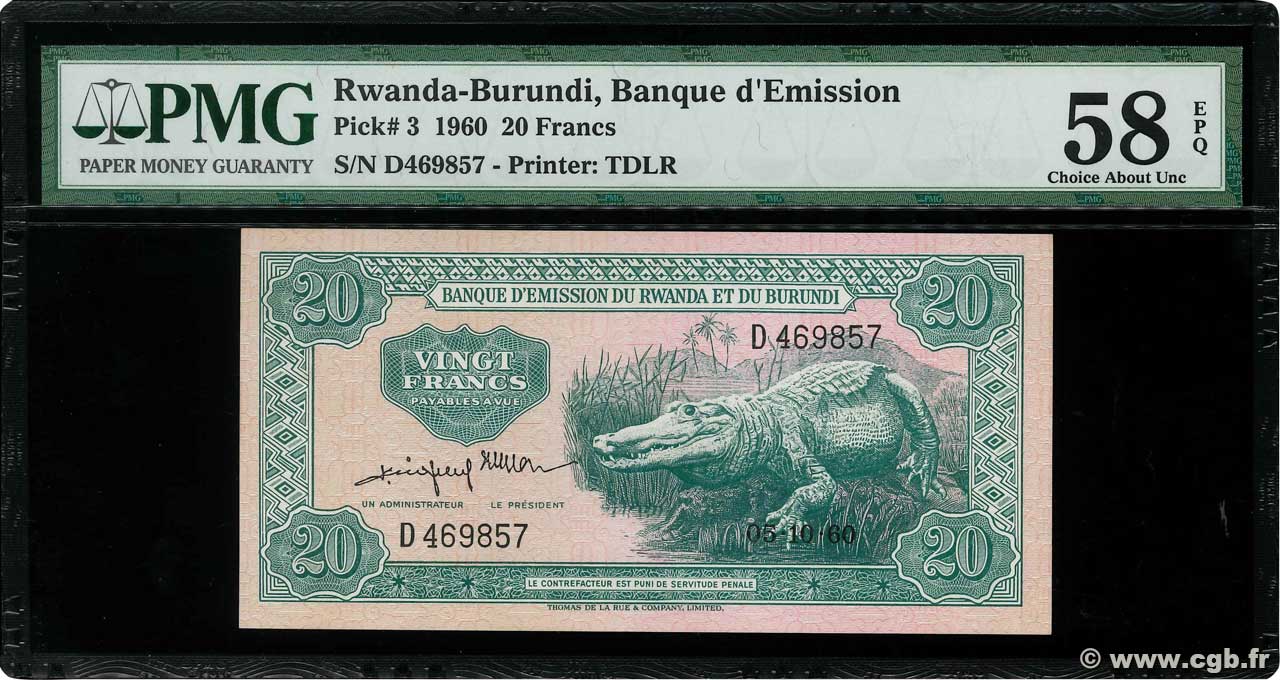 20 Francs RWANDA BURUNDI  1960 P.03 SC