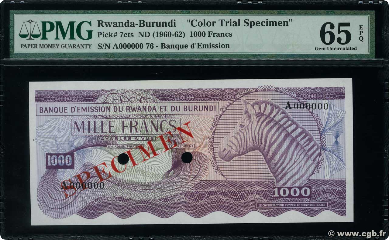 1000 Francs Épreuve RWANDA BURUNDI  1960 P.07cts UNC