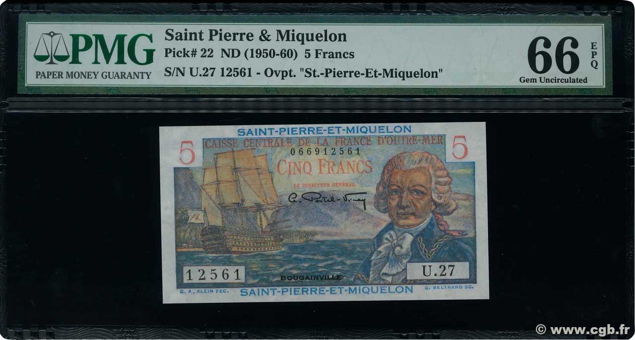 5 Francs Bougainville SAINT PIERRE E MIQUELON  1950 P.22 FDC