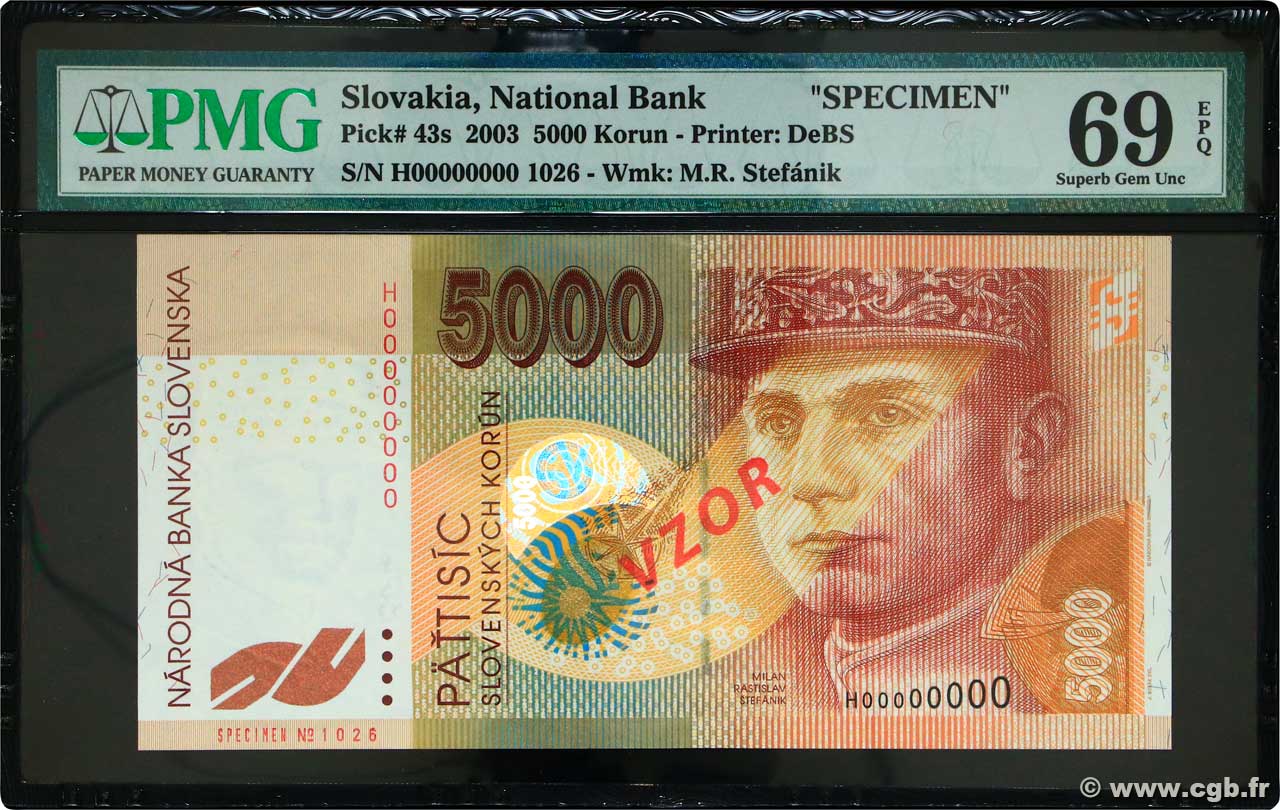 5000 Korun Spécimen SLOVAKIA  2003 P.43s UNC