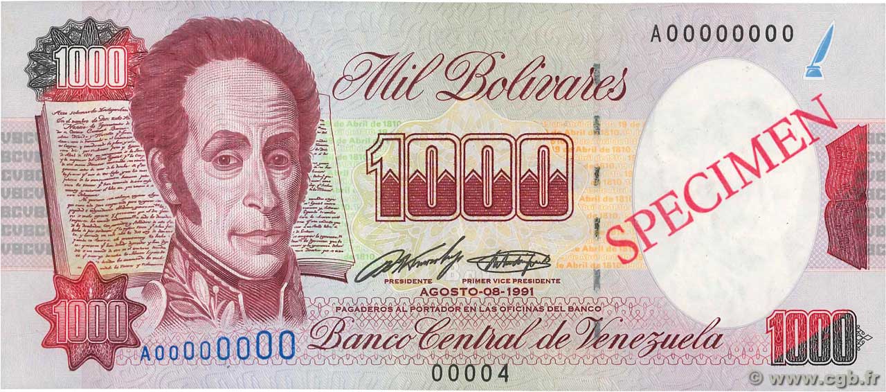 1000 Bolivares Spécimen VENEZUELA  1991 P.073s1 EBC