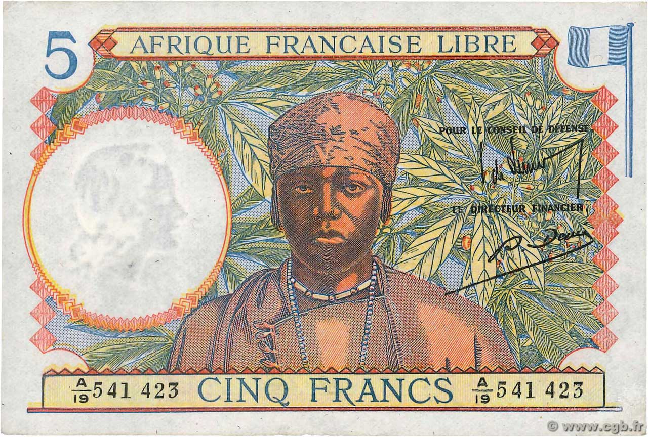 5 Francs AFRIQUE ÉQUATORIALE FRANÇAISE Brazzaville 1941 P.06a EBC
