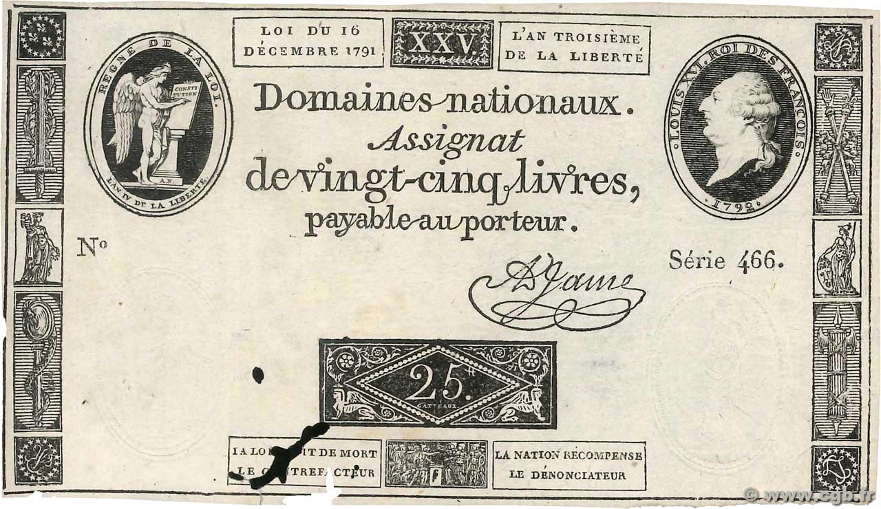 25 Livres FRANCE  1791 Ass.22a F