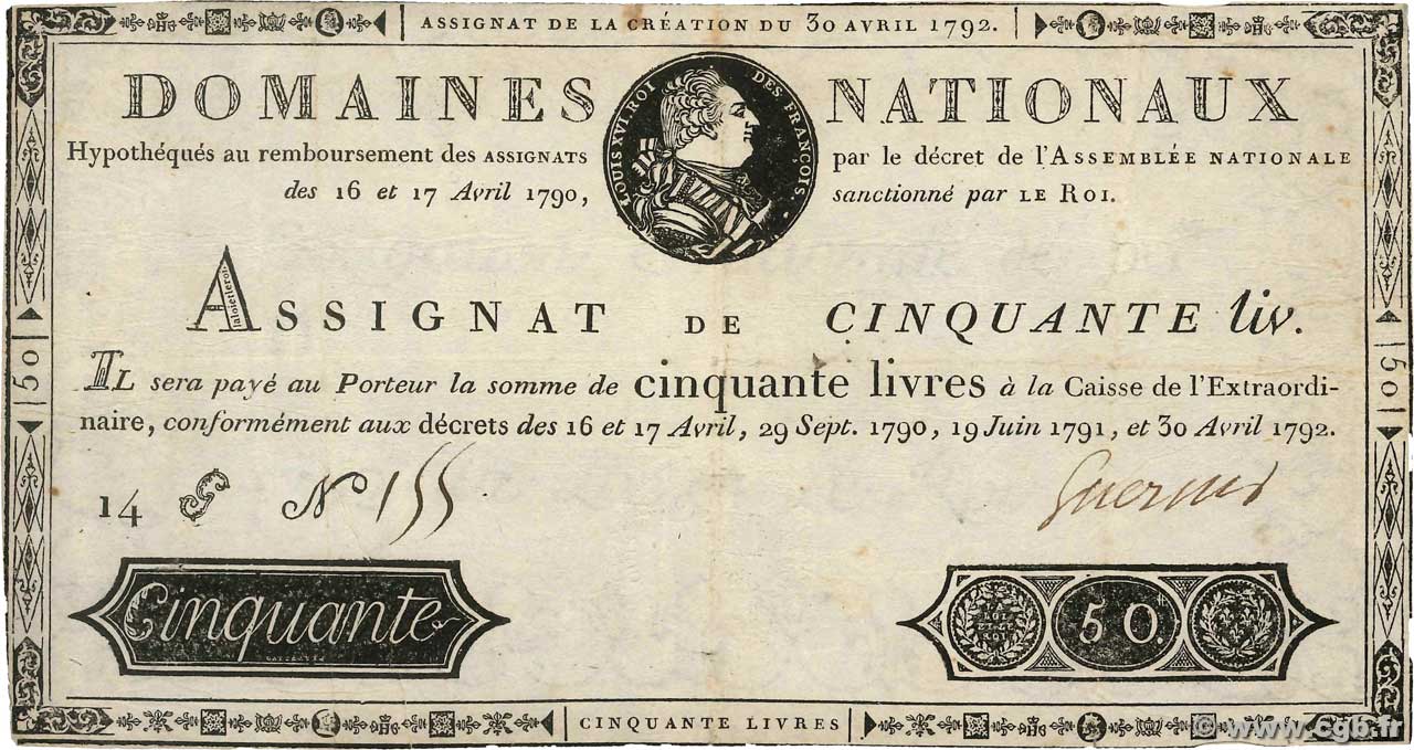 50 Livres FRANCIA  1792 Ass.28a BC+