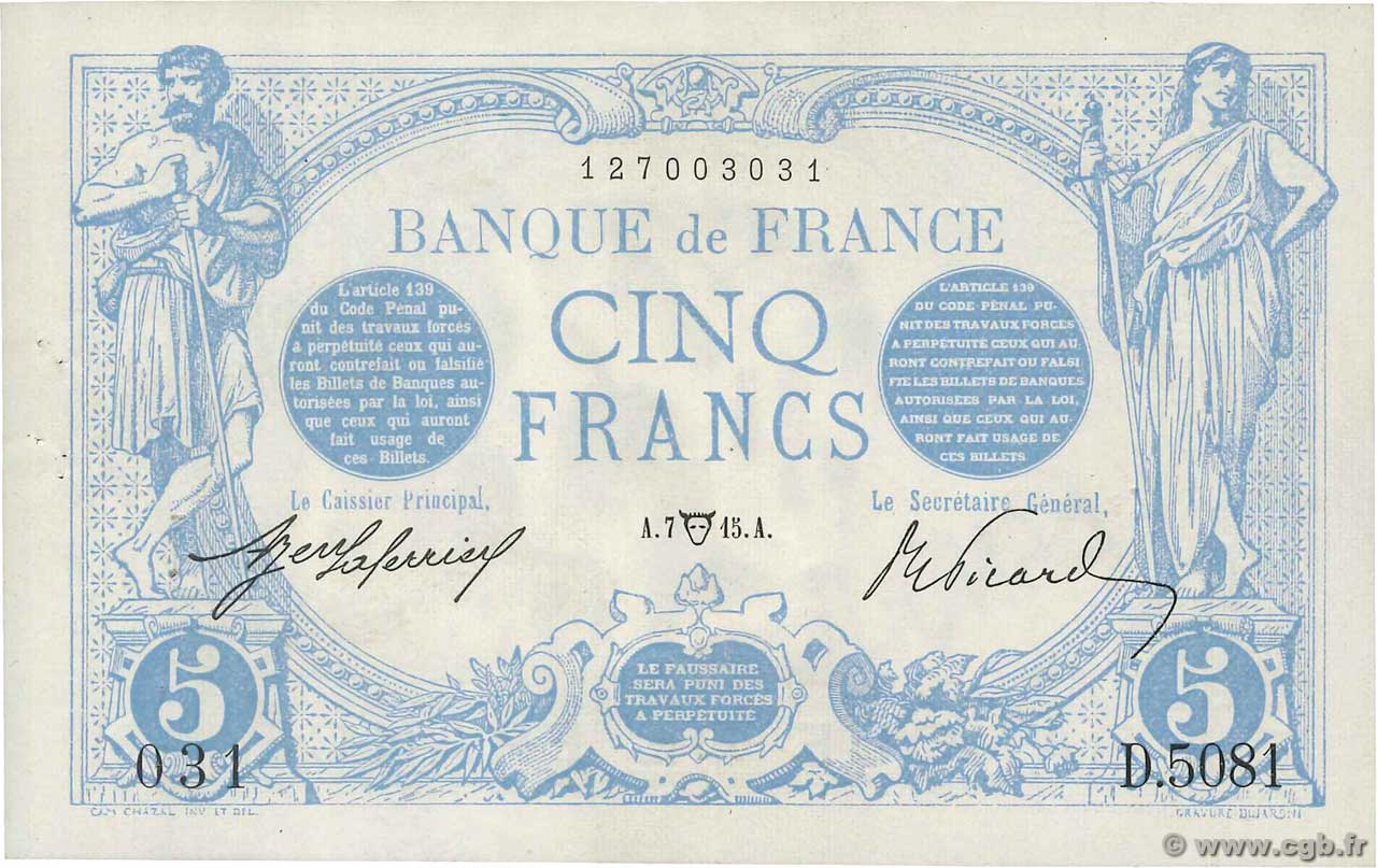 5 Francs BLEU FRANCE  1915 F.02.26 SUP