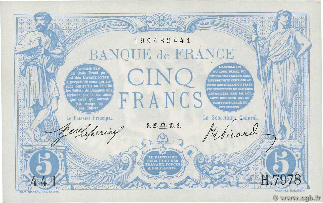5 Francs BLEU FRANCE  1915 F.02.31 XF+