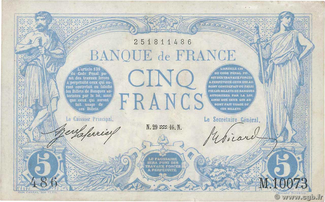 5 Francs BLEU FRANCE  1916 F.02.35 SUP