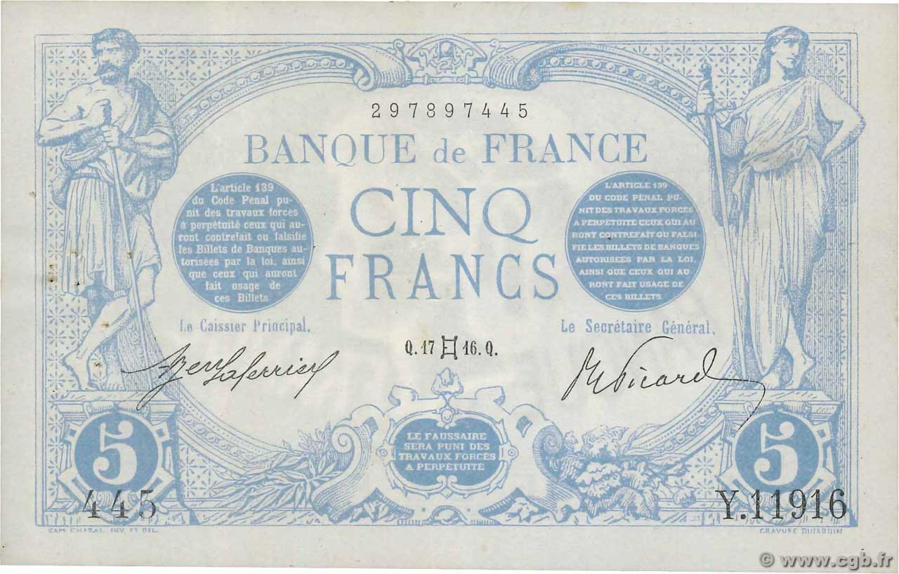5 Francs BLEU FRANCIA  1916 F.02.39 MBC+