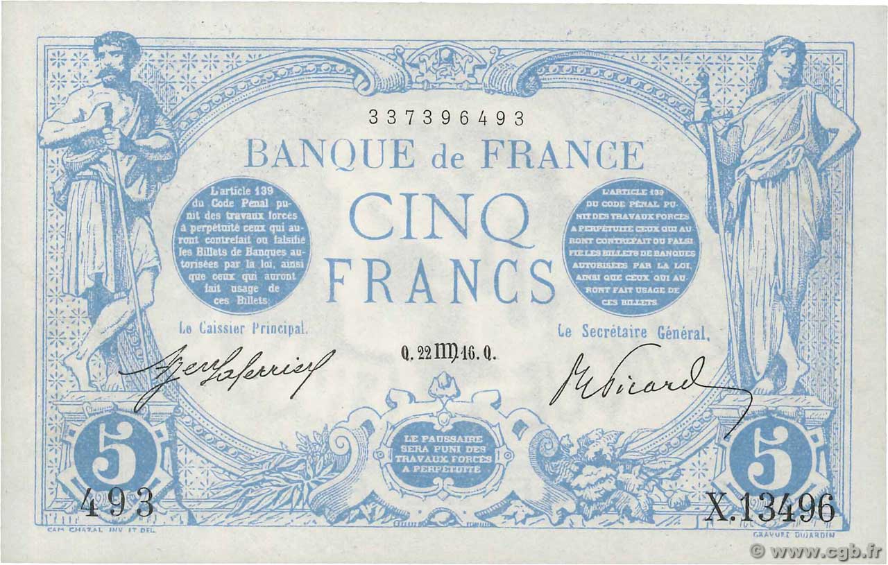 5 Francs BLEU FRANCIA  1916 F.02.42 q.FDC