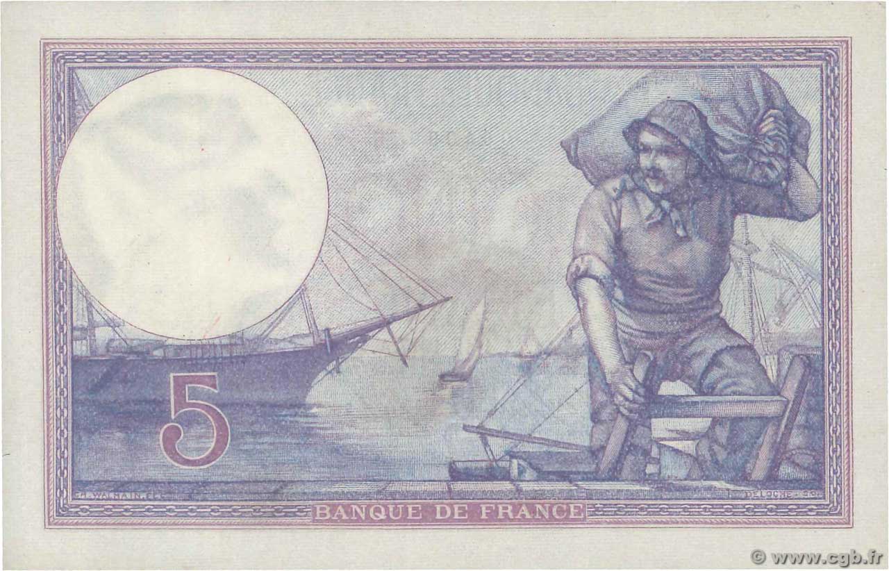 5 Francs FEMME CASQUÉE modifié FRANCE 1939 F.04.08 510479 Billets