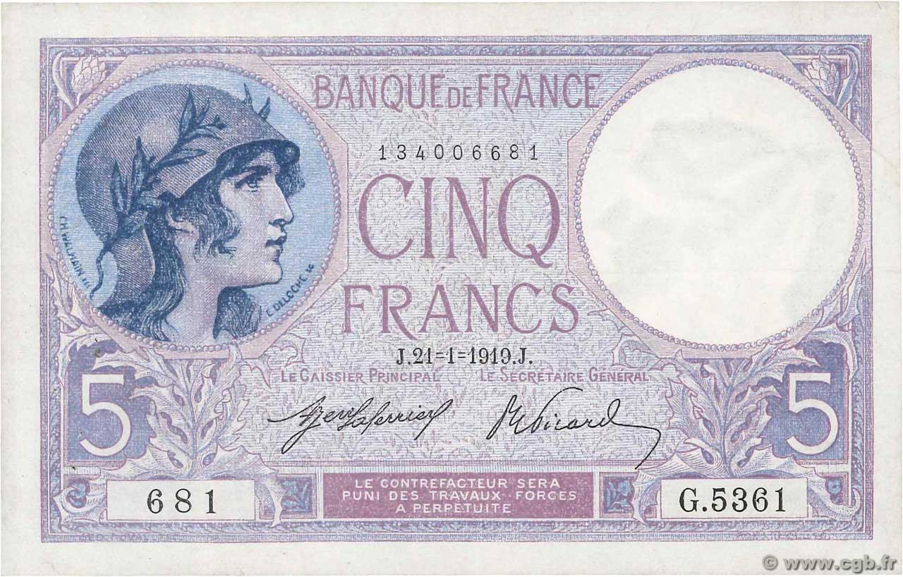 5 Francs FEMME CASQUÉE FRANKREICH  1919 F.03.03 fVZ